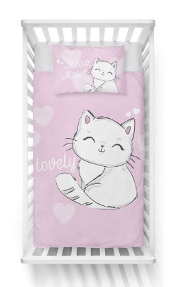 Pościel bawełniana 100x135 3158 D Kotka Meow-Meow różowa jasna dziecięca do łóżeczka jedna poszewka 40x60 Mayamoo 26