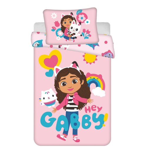 Pościel bawełniana 100x135 Koci domek Gabi różowa poszewka 40x60 Gabby`s Dollhouse JF24