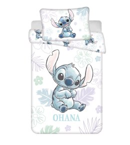 Pościel bawełniana 100x135 Lilo i Stitch Ohana biała niebieska poszewka 40x60 JF24