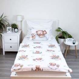 Pościel bawełniana 100x135 Miś księżyc biała szara poszewka 40x60 JF24