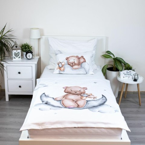 Pościel bawełniana 100x135 Miś księżyc biała szara poszewka 40x60 JF24 Pościel bawełniana 100x135 Miś księżyc biała szara poszewka 40x60 JF24