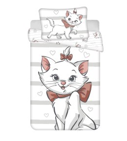 Pościel bawełniana 100x135 kotek Marie Cat Bow biała szara poszewka 40x60 JF24