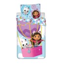 Pościel bawełniana 140x200 Koci domek Gabi balon niebieska poszewka 70x90 JF24 Pościel bawełniana 140x200 Koci domek Gabi balon niebieska poszewka 70x90 JF24