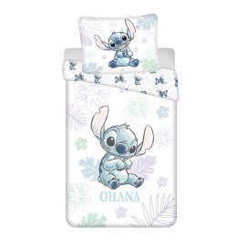 Pościel bawełniana 140x200 Lilo I Stitch Ohana biała niebieska poszewka 70x90 Jf24