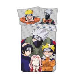 Pościel bawełniana 140x200 Naruto 2 szara kolorowa poszewka 70x90 JF24