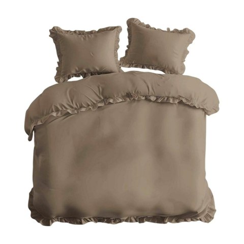 Pościel bawełniana 160x200 taupe jednobarwna z falbanką Pure 23 Pościel bawełniana 160x200 taupe jednobarwna z falbanką Pure 23