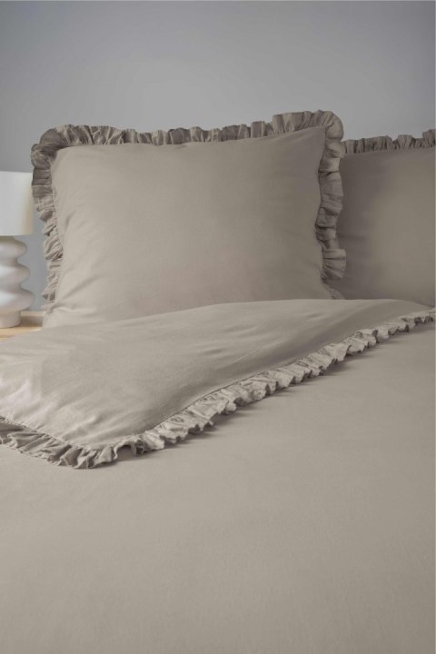 Pościel bawełniana 160x200 taupe jednobarwna z falbanką Pure 23 Pościel bawełniana 160x200 taupe jednobarwna z falbanką Pure 23
