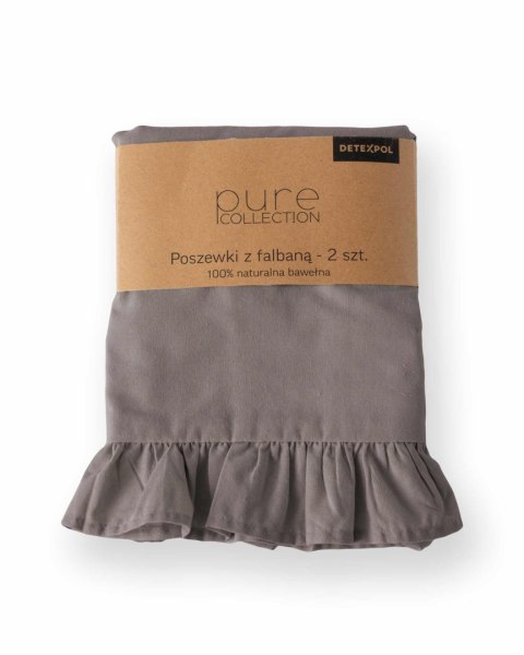 Pościel bawełniana 220x200 szara ciemna jednobarwna z falbanką Pure 23 Pościel bawełniana 220x200 szara ciemna jednobarwna z falbanką Pure 23