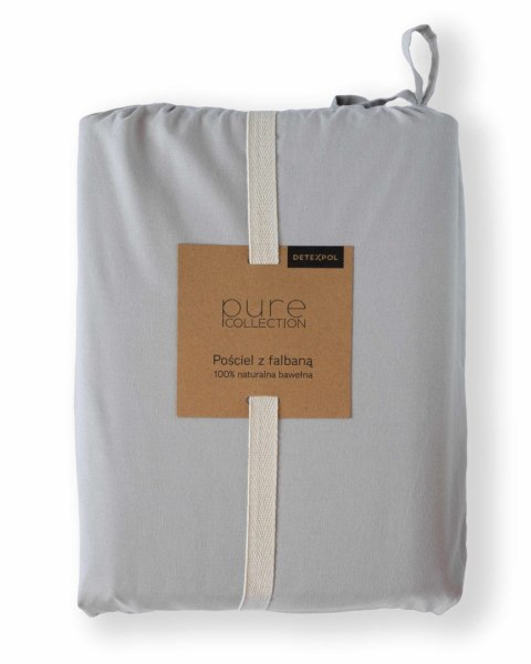Pościel bawełniana 220x200 szara jasna jednobarwna z falbanką Pure 23 Pościel bawełniana 220x200 szara jasna jednobarwna z falbanką Pure 23