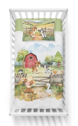 Pościel bawełniana 90x120 5140 A Farma zwierzątka zielona żółta biała dziecięca do łóżeczka jedna poszewka 40x60 Mayamoo 26