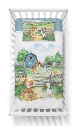 Pościel bawełniana 90x120 5140 B Farma zwierzątka zielona biała dziecięca do łóżeczka jedna poszewka 40x60 Mayamoo 26