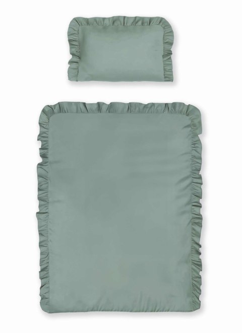 Pościel bawełniana 90x120 miętowa dziecięca jednobarwna z falbanką Mayamoo 35 Pościel bawełniana 90x120 miętowa dziecięca jednobarwna z falbanką Mayamoo 35