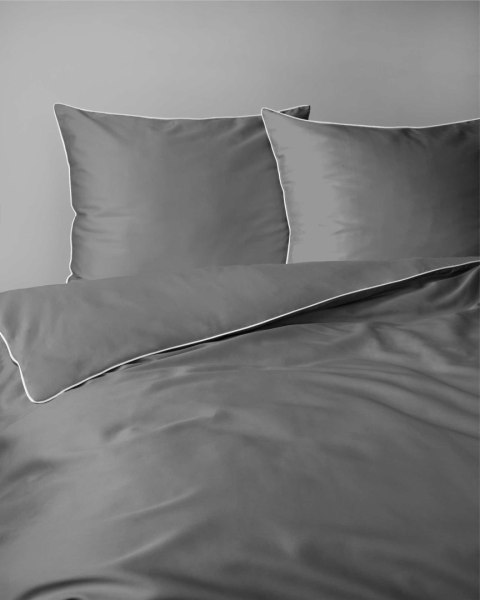 Pościel satynowa 180x200 szara z lamówką Mako Satin 62 Pościel satynowa 180x200 szara z lamówką Mako Satin 62