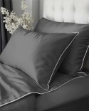 Pościel satynowa 180x200 szara z lamówką Mako Satin 62 Pościel satynowa 180x200 szara z lamówką Mako Satin 62