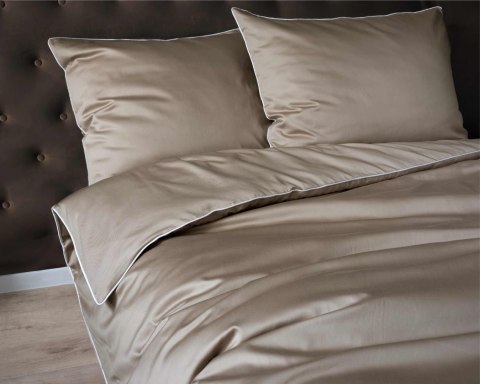 Pościel satynowa 180x200 taupe z lamówką Mako Satin 62 Pościel satynowa 180x200 taupe z lamówką Mako Satin 62