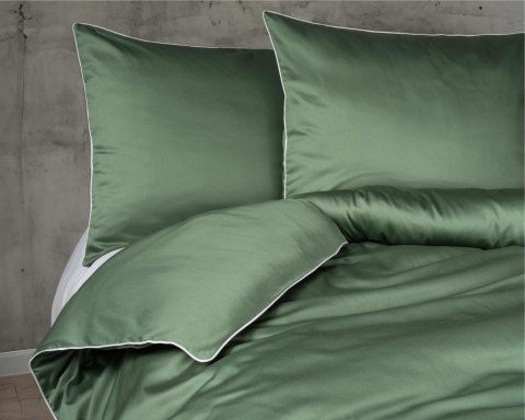 Pościel satynowa 180x200 zielona z lamówką Mako Satin 62 Pościel satynowa 180x200 zielona z lamówką Mako Satin 62
