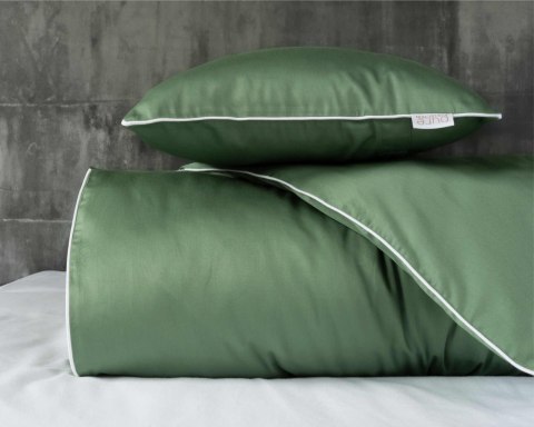 Pościel satynowa 180x200 zielona z lamówką Mako Satin 62 Pościel satynowa 180x200 zielona z lamówką Mako Satin 62