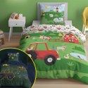 Pościel świecąca w ciemności 140x200 5417 A Farma zielona biała czerwona Fluo 64 Pościel świecąca w ciemności 140x200 5417 A Farma zielona biała czerwona Fluo 64