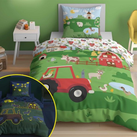 Pościel świecąca w ciemności 140x200 5417 A Farma zielona biała czerwona Fluo 64 Pościel świecąca w ciemności 140x200 5417 A Farma zielona biała czerwona Fluo 64