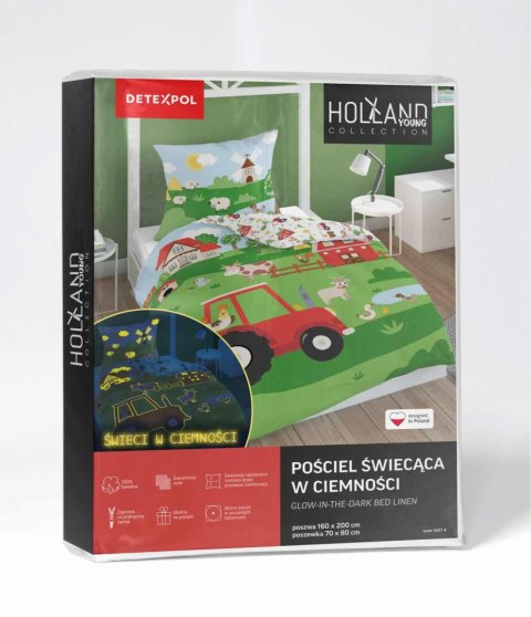 Pościel świecąca w ciemności 140x200 5417 A Farma zielona biała czerwona Fluo 64 Pościel świecąca w ciemności 140x200 5417 A Farma zielona biała czerwona Fluo 64