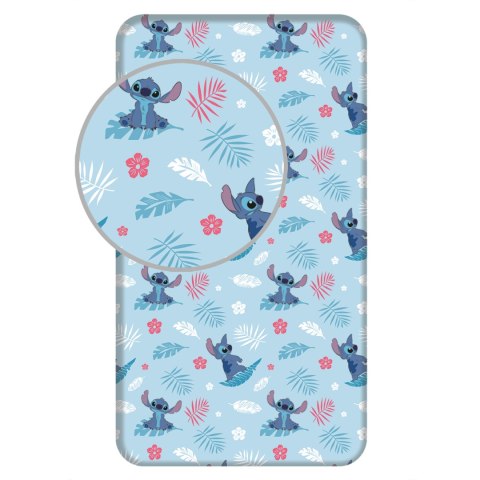 Prześcieradło bawełniane z gumką 90x200 Lilo I Stitch niebieskie dla dzieci JF24 Prześcieradło bawełniane z gumką 90x200 Lilo I Stitch niebieskie dla dzieci JF24