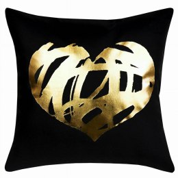 Poduszka dekoracyjna 40x40 Gold Love velvet serca czarna złota Walentynki 2025