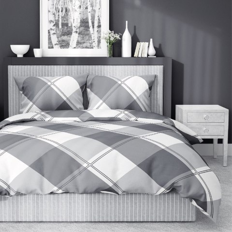 Pościel bawełniana 220x200 szara krata 4660 B Bawełna 37 Pościel bawełniana 220x200 szara krata 4660 B Bawełna 37