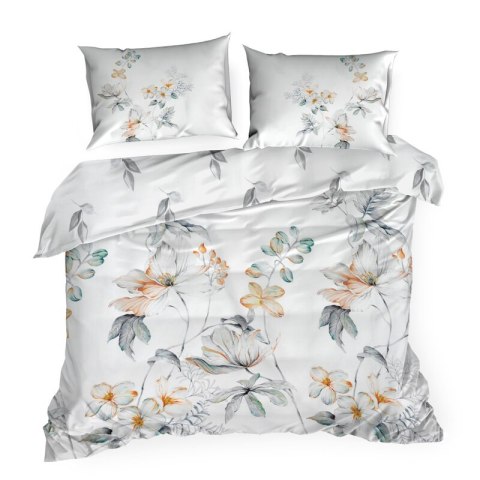 Pościel satynowa 160x200 Amelia biała szara kwiaty Premium 25 Pościel satynowa 160x200 Amelia biała szara kwiaty Premium 25