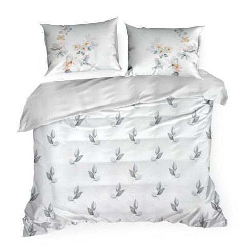 Pościel satynowa 160x200 Amelia biała szara kwiaty Premium 25 Pościel satynowa 160x200 Amelia biała szara kwiaty Premium 25