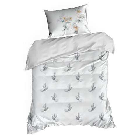 Pościel satynowa 160x200 Amelia biała szara kwiaty Premium 25 Pościel satynowa 160x200 Amelia biała szara kwiaty Premium 25
