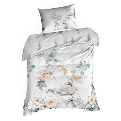 Pościel satynowa 160x200 Amelia biała szara kwiaty Premium 25 Pościel satynowa 160x200 Amelia biała szara kwiaty Premium 25