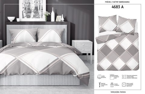 Pościel satynowa 220x200 beżowa biała kratka 4683 A Home Satin 40 Pościel satynowa 220x200 beżowa biała kratka 4683 A Home Satin 40