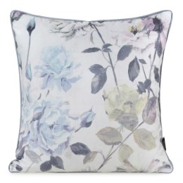 Poszewka dekoracyjna 45x45 Velvet 151 kremowa niebieska kwiaty welurowa Eurofirany