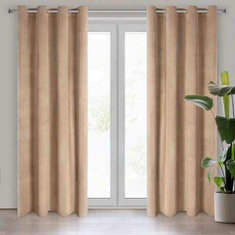 Zasłona 140x250 Rosa beżowa ciemna welurowa gotowa na przelotkach D91 Zasłona 140x250 Rosa beżowa ciemna welurowa gotowa na przelotkach D91