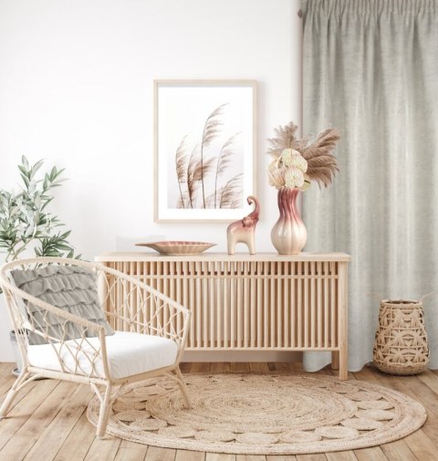 Zasłona 140x280 Blanka naturalna w stylu eko z błyszczącym nadrukiem gotowa na taśmie Eurofirany Zasłona 140x280 Blanka naturalna w stylu eko z błyszczącym nadrukiem gotowa na taśmie Eurofirany