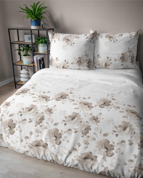 Pościel satynowa 160x200 Beżowa brązowa kwiaty 5325 B Home Satin 41 Pościel satynowa 160x200 Beżowa brązowa kwiaty 5325 B Home Satin 41