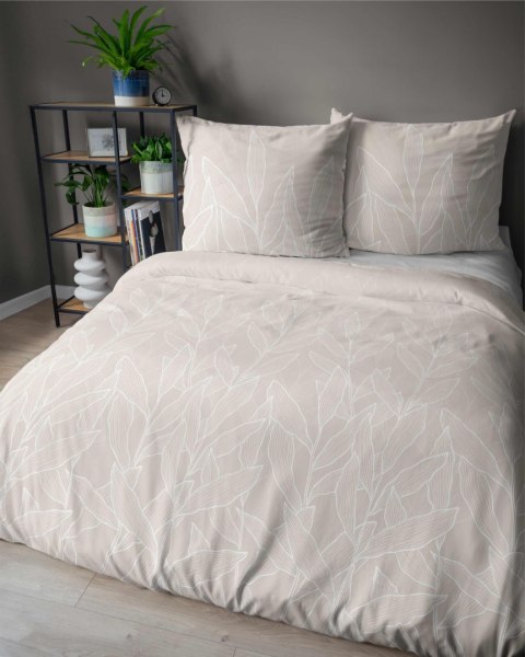 Pościel satynowa 160x200 beżowa liście 5087 A Home Satin 41 Pościel satynowa 160x200 beżowa liście 5087 A Home Satin 41