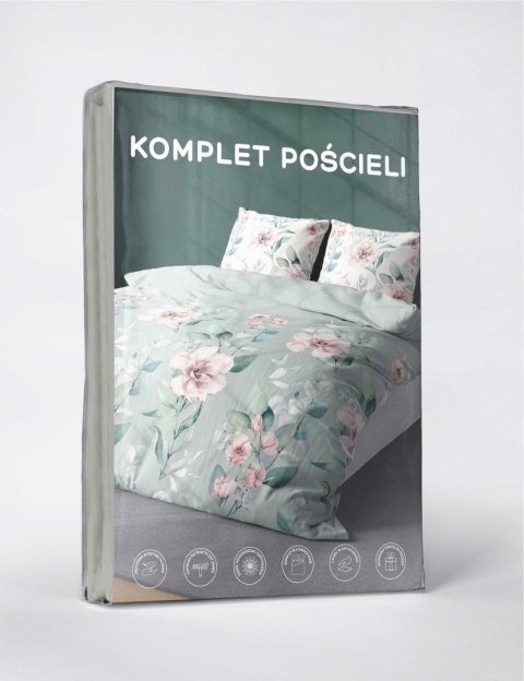 Pościel z mikrofibry 220x200 Miętowa Różowy kwiatki 5035 A 65 Light Pościel z mikrofibry 220x200 Miętowa Różowy kwiatki 5035 A 65 Light