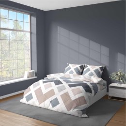 Pościel z mikrofibry 220x200 Niebieska beżowa geometryczny wzór 5026 A 65 Light