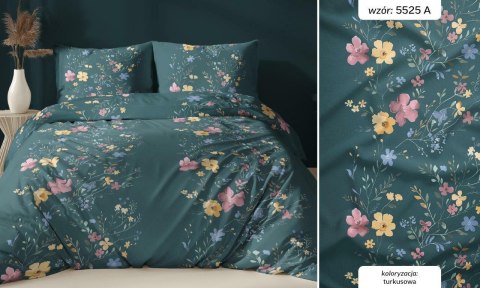 Pościel bawełniana 140x200 turkusowa ciemna kwiaty zapinana na suwak 5525 A KARO Bawełna Max Pościel bawełniana 140x200 turkusowa ciemna kwiaty zapinana na suwak 5525 A KARO Bawełna Max