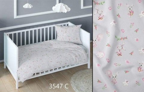 Pościel bawełniana 160x200 króliki szara różowa dziecięca zapinana na suwak 3547 C KARO Kraina Snów Pościel bawełniana 160x200 króliki szara różowa dziecięca zapinana na suwak 3547 C KARO Kraina Snów