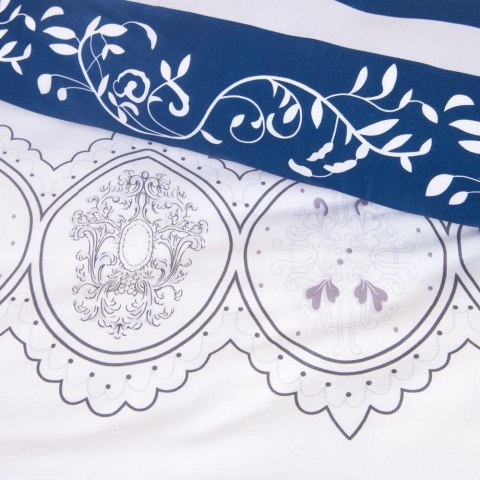 Pościel satynowa 160x200 1542/1 biała niebieska paski ornamenty Satynlove Pościel satynowa 160x200 1542/1 biała niebieska paski ornamenty Satynlove