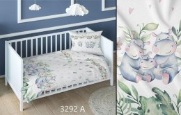 Poszewka bawełniana 40x40 hipopotamy biała zielona dziecięca zapinana na suwak 3292 A KARO Kraina Snów