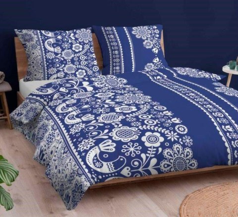 Poszewka bawełniana 50x60 łowicka granatowa zapinana na suwak 3701 G KARO Bawełna Max Poszewka bawełniana 50x60 łowicka granatowa zapinana na suwak 3701 G KARO Bawełna Max
