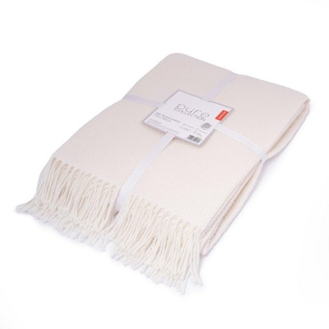 Koc bawełniany akrylowy 200x220 ecru z frędzlami jacquard 126jb Koc bawełniany akrylowy 200x220 ecru z frędzlami jacquard 126jb