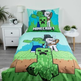 Pościel bawełniana 140x200 Minecraft Mobs Here niebieska zielona poszewka 70x90 JF 02