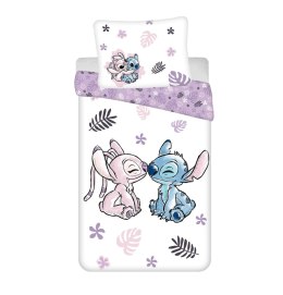 Pościel bawełniana 160x200 Lilo i Stitch biała fioletowa poszewka 70x80 August 23