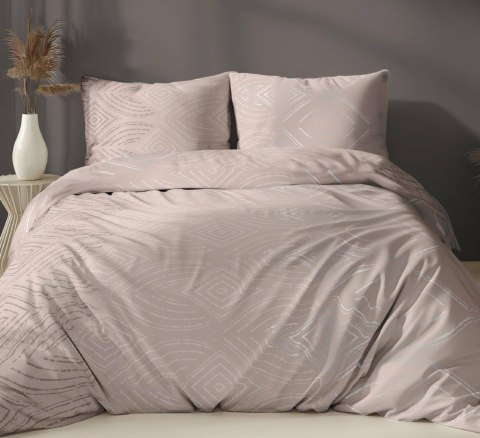 Pościel satynowa 140x200 beżowa geometria zapinana na suwak 4878 D - Karo Satin 160 Pościel satynowa 140x200 beżowa geometria zapinana na suwak 4878 D - Karo Satin 160
