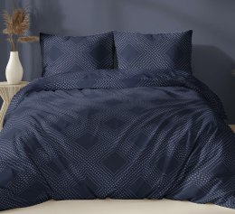 Pościel satynowa 140x200 granatowa geometria zapinana na suwak 5073 A - Karo Satin 160