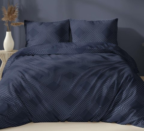 Pościel satynowa 140x200 granatowa geometria zapinana na suwak 5073 A - Karo Satin 160 Pościel satynowa 140x200 granatowa geometria zapinana na suwak 5073 A - Karo Satin 160